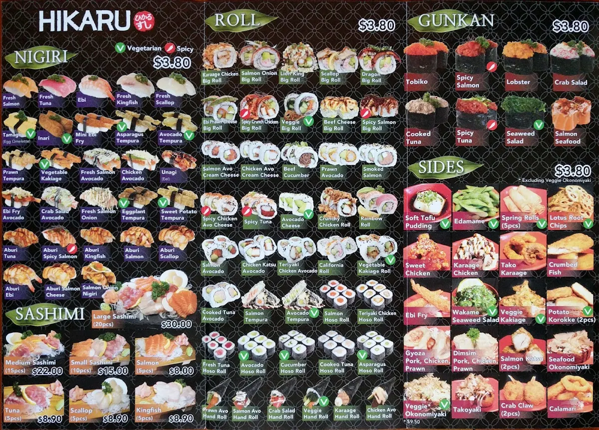 Menu, HIKARU Sushi