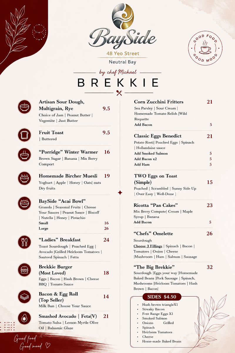 Menu, BaySide by Chef Michael