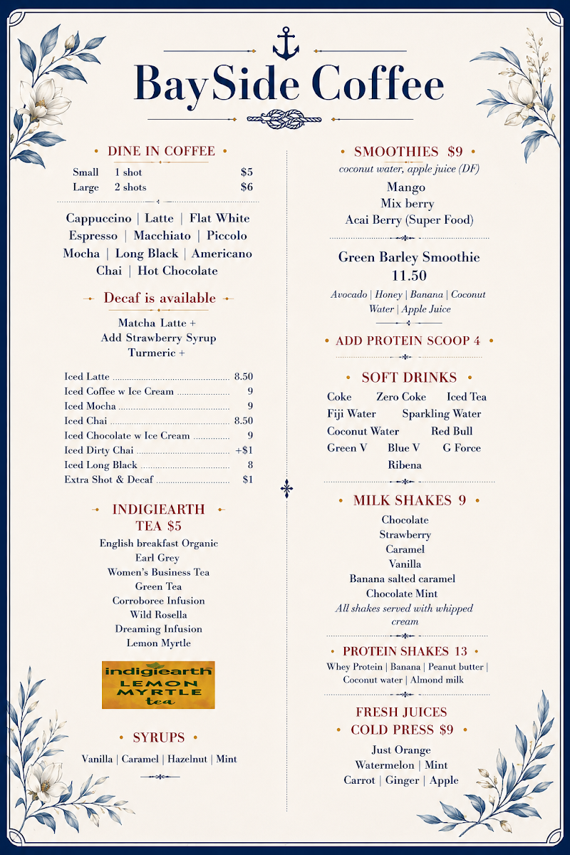 Menu, BaySide by Chef Michael