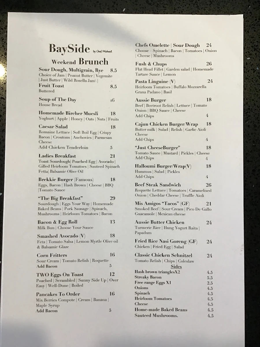Menu, BaySide by Chef Michael