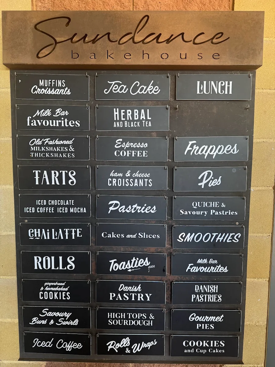 Menu, Sundance Bakehouse