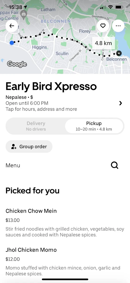 Menu, Early Bird Xpresso (nepalese food truck)
