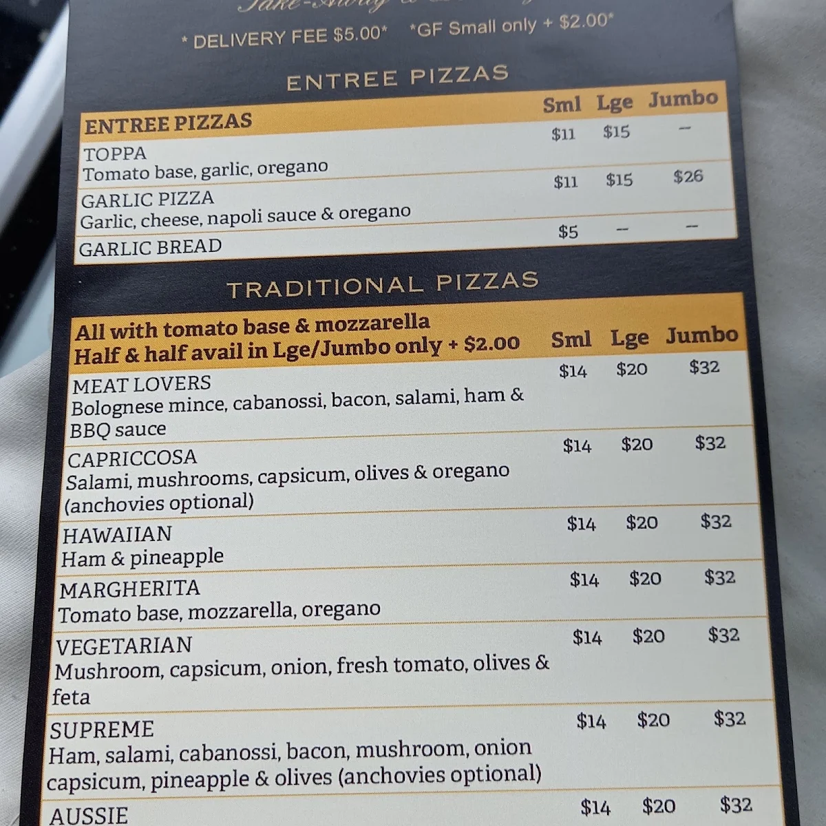 Menu, Bonetti's Pizza & Pasta