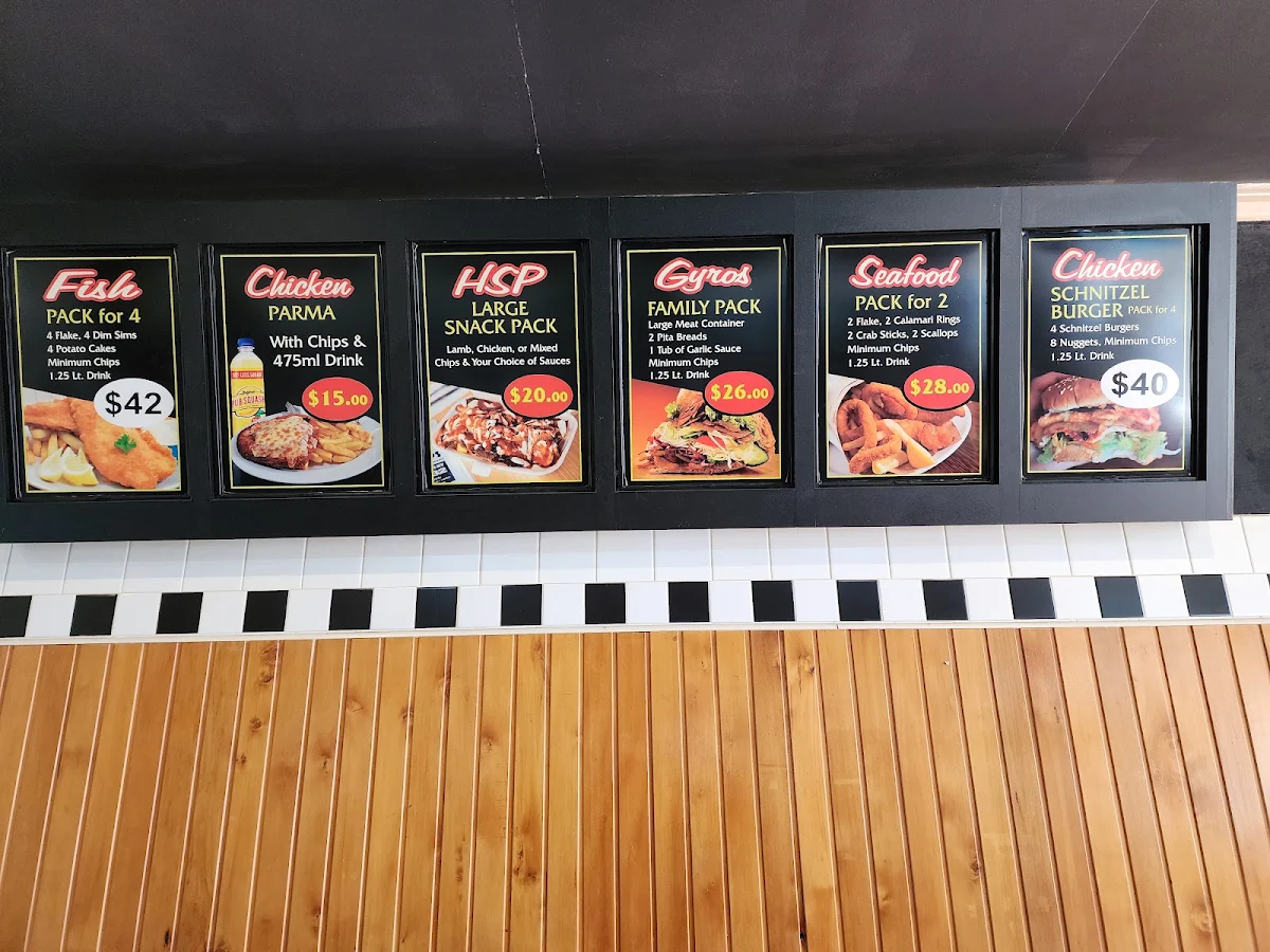 Menu, Rana's Fish and Chips