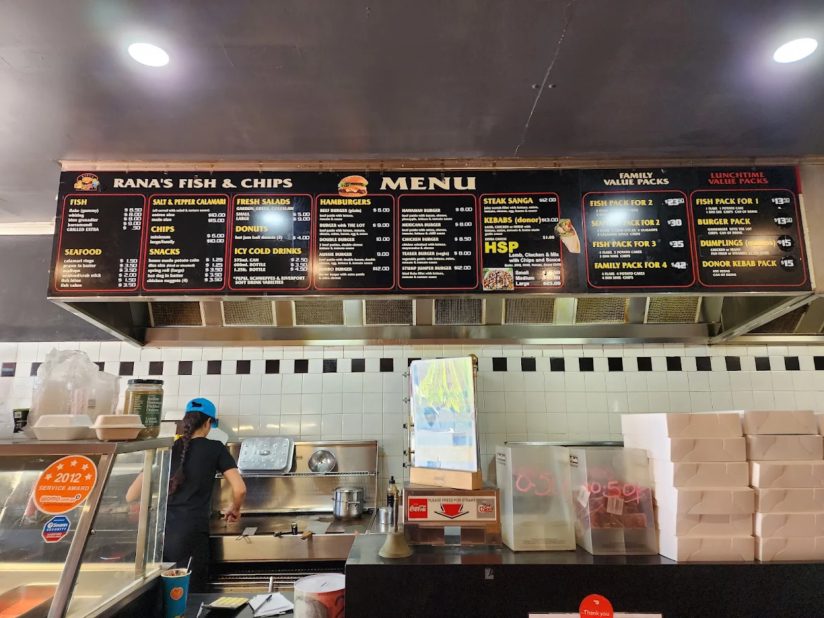 Menu, Rana's Fish and Chips