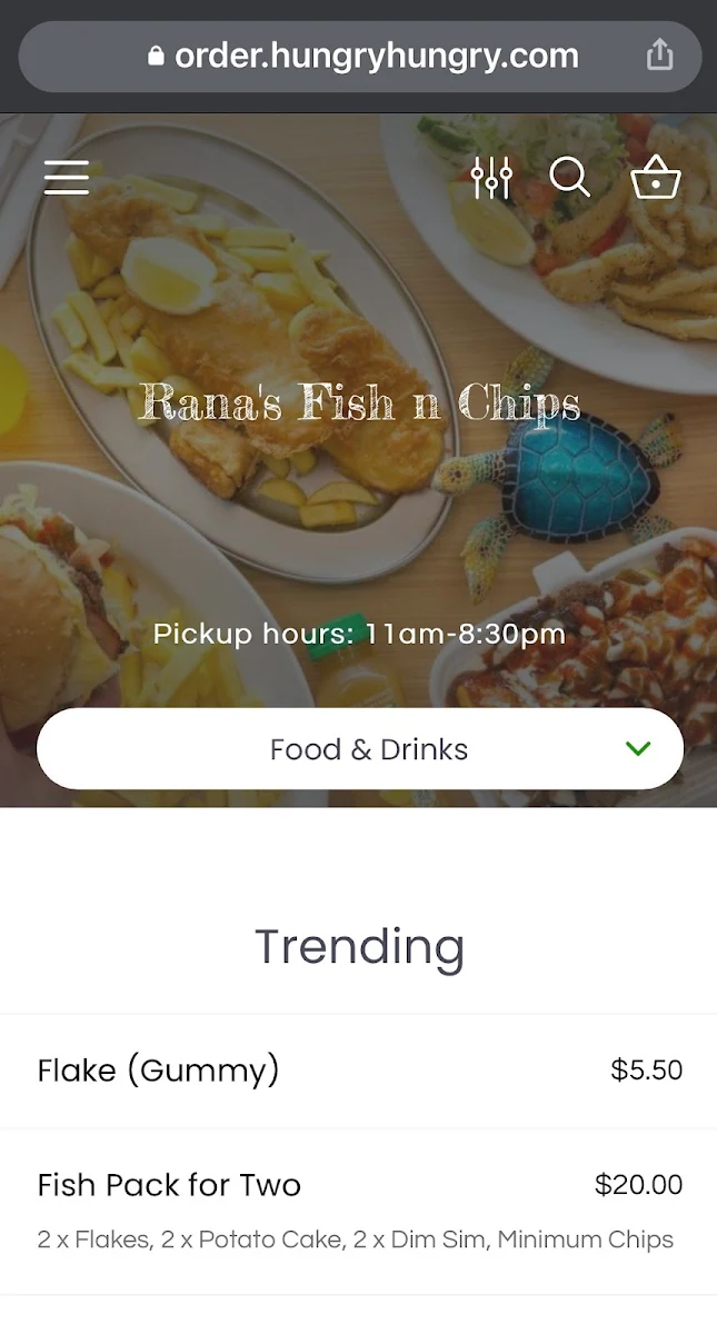 Menu, Rana's Fish and Chips
