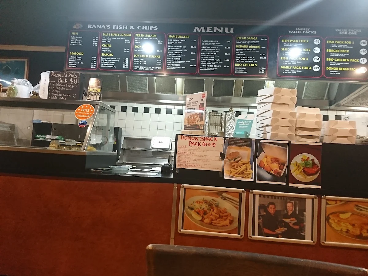 Menu, Rana's Fish and Chips