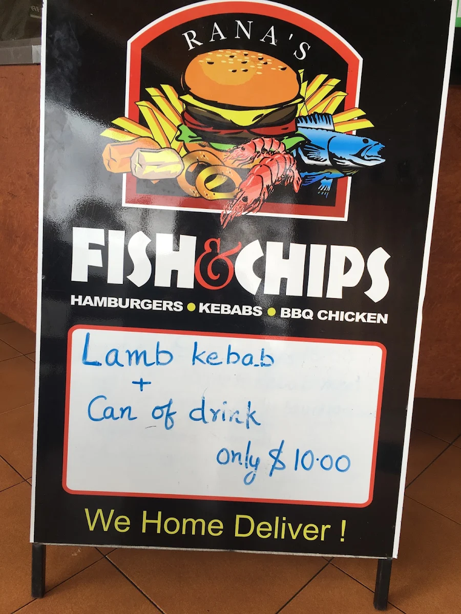 Menu, Rana's Fish and Chips