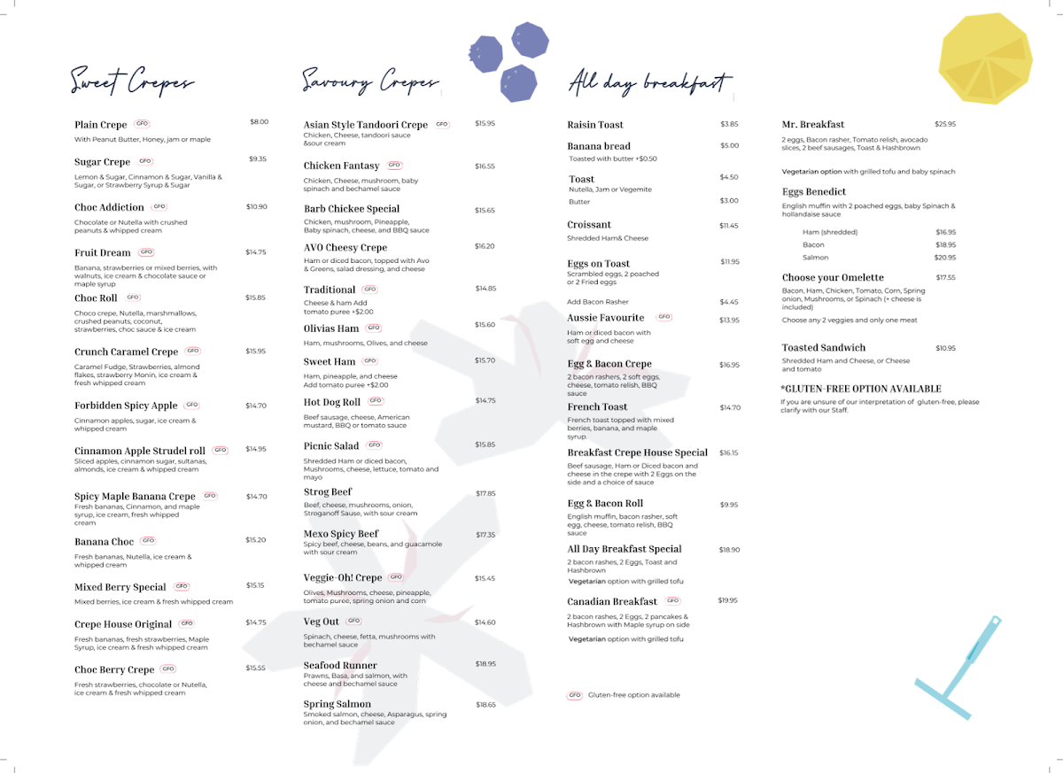 Menu, Mr & Mrs Crepe
