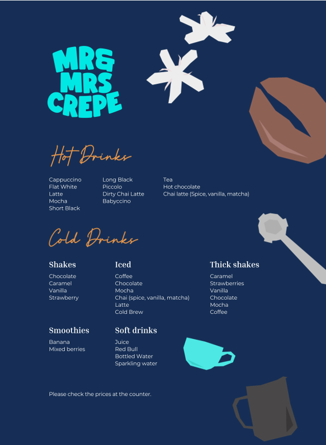 Menu, Mr & Mrs Crepe
