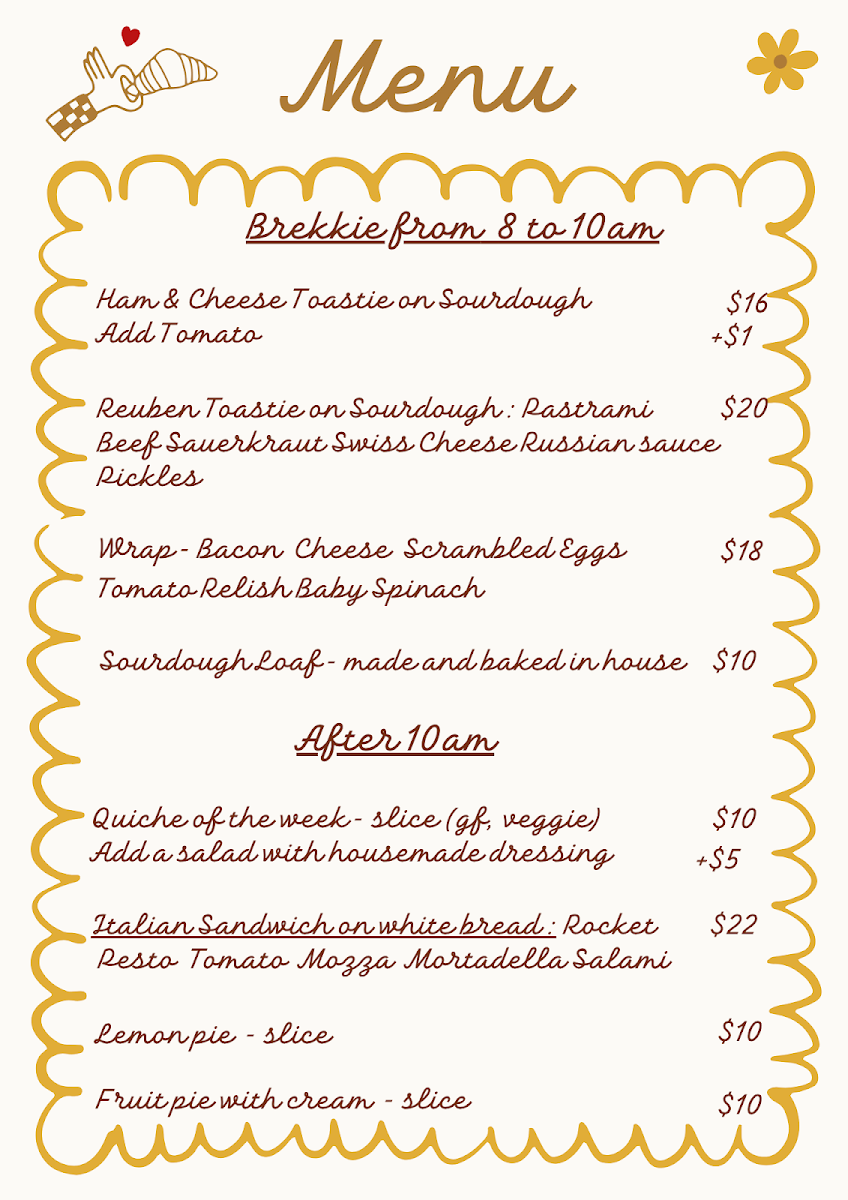 Menu, Bonjour Mate Patisserie