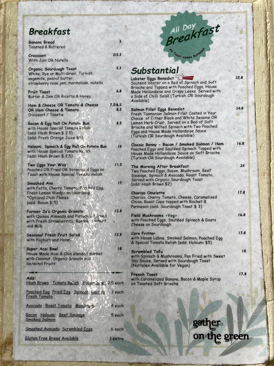 Menu, Gather On The Green