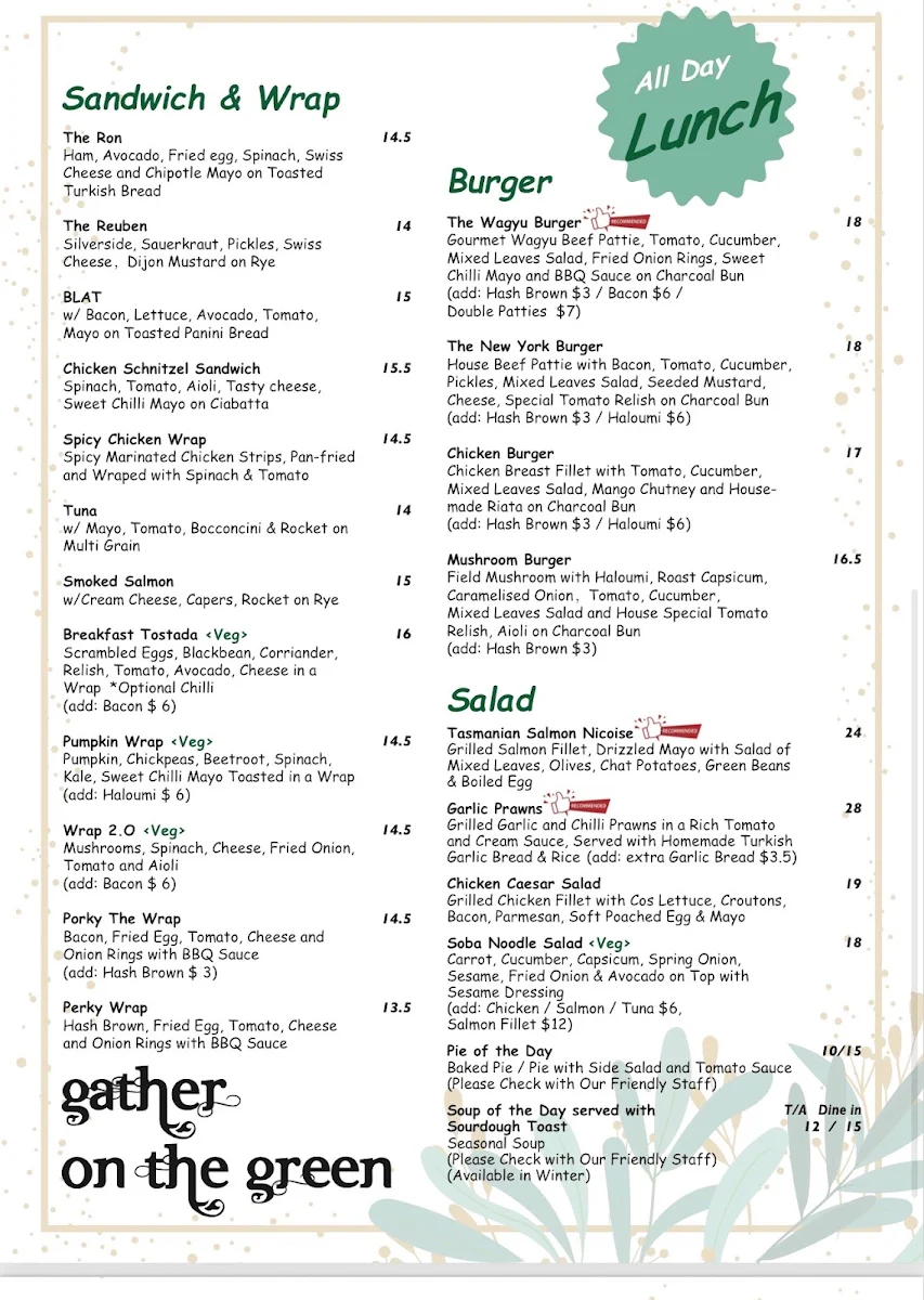 Menu, Gather On The Green