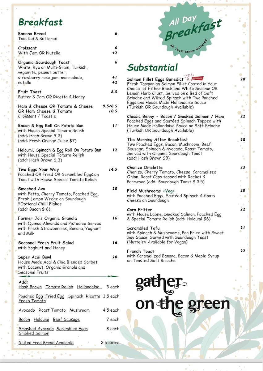 Menu, Gather On The Green
