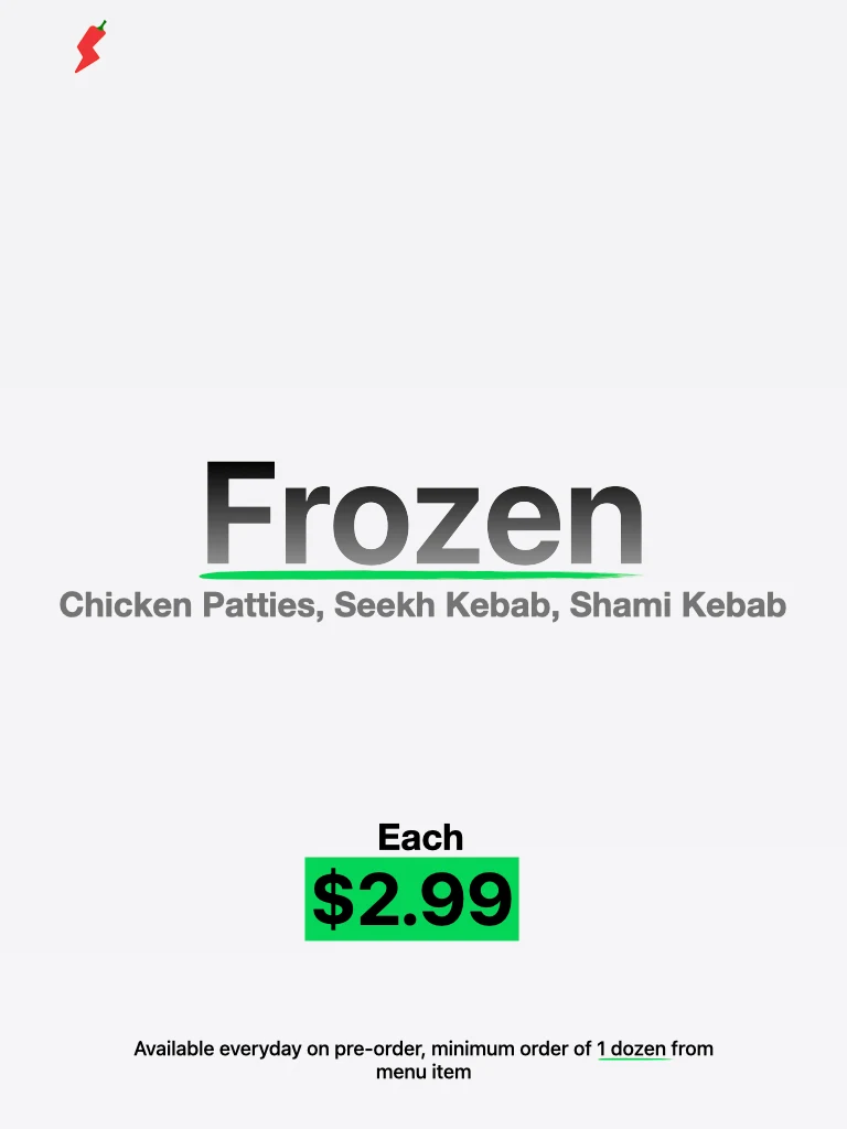 Menu, Tanzeela Foods