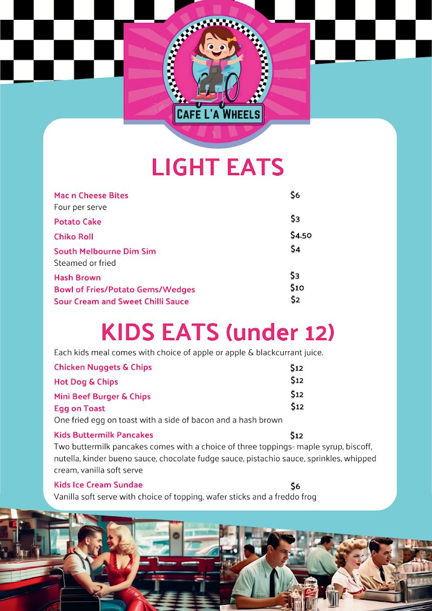 Menu, Cafe La Wheels