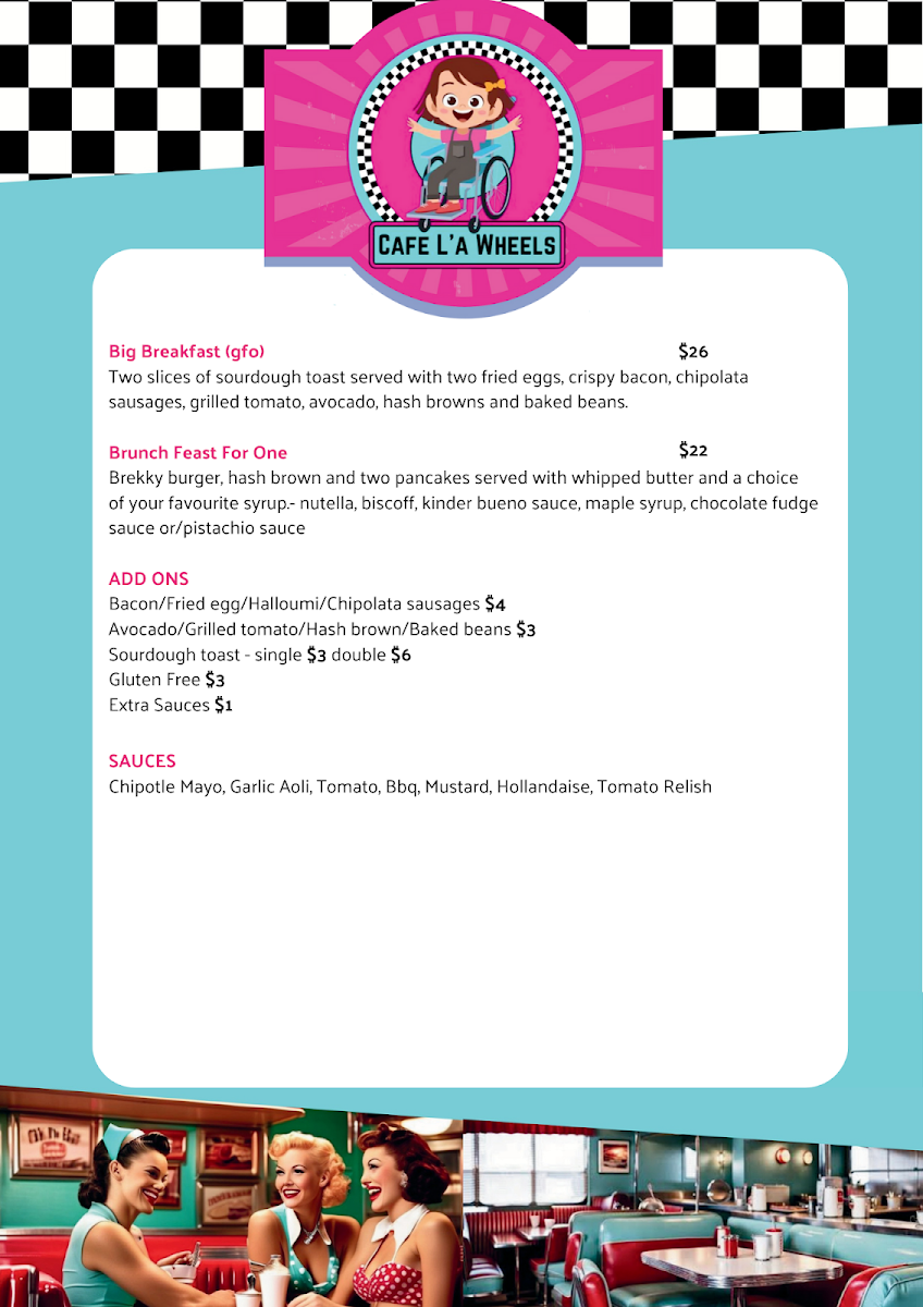Menu, Cafe La Wheels