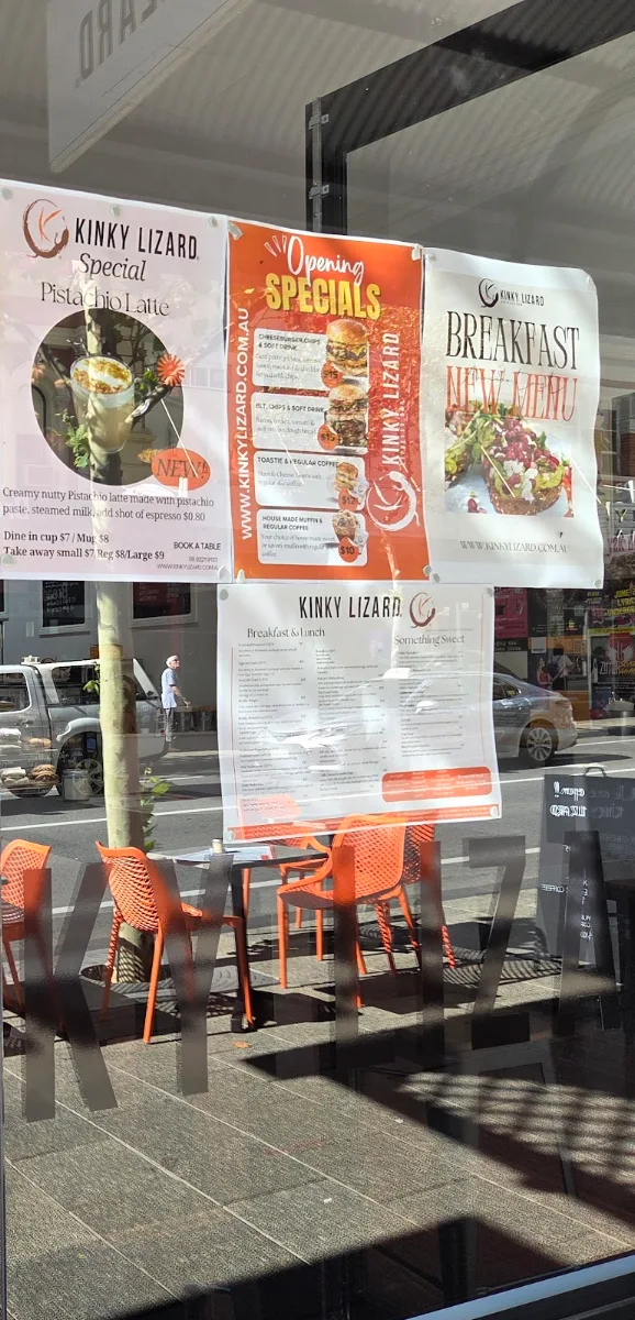 Menu, Kinky Lizard Cafe Barrack st