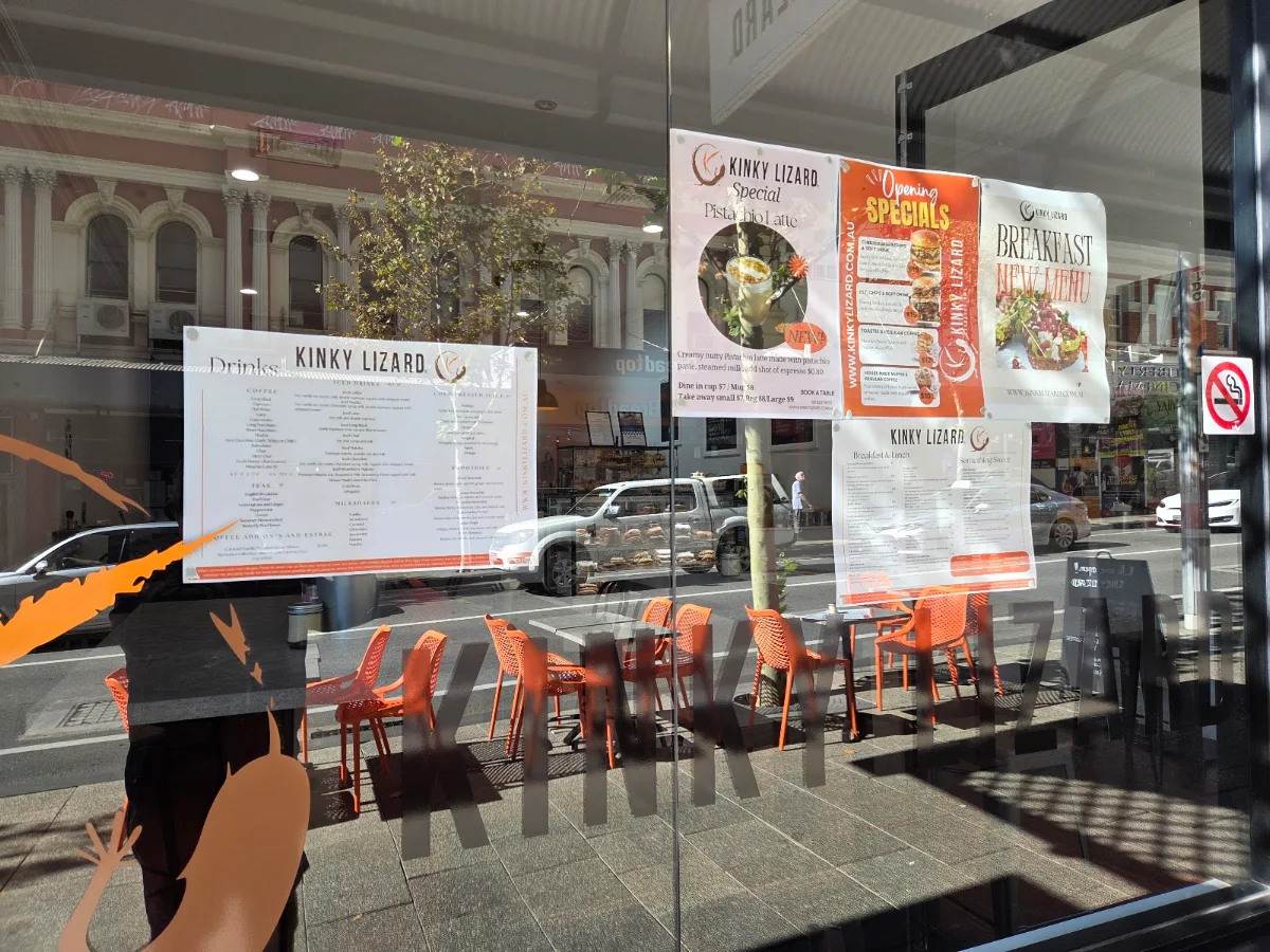 Menu, Kinky Lizard Cafe Barrack st