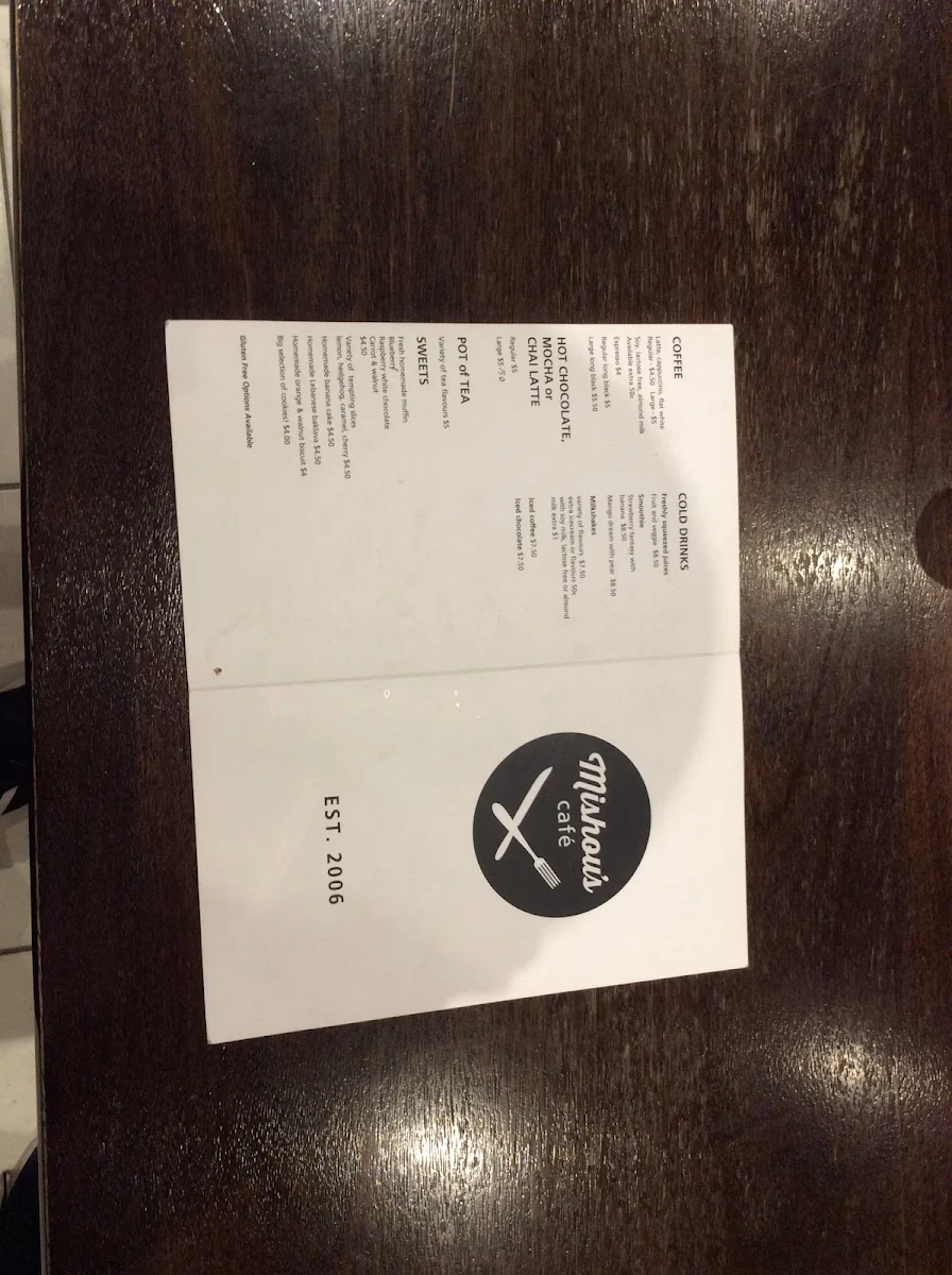 Menu, Mishou's Cafe