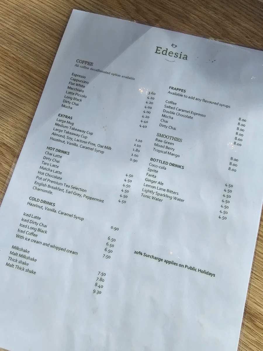 Menu, Edesia Adelaide