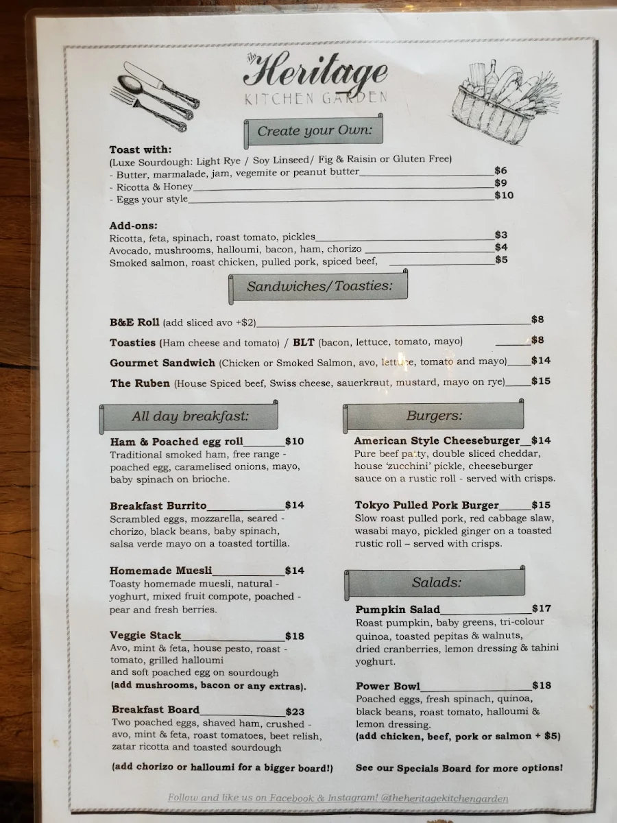 Menu, The Heritage Kitchen Garden