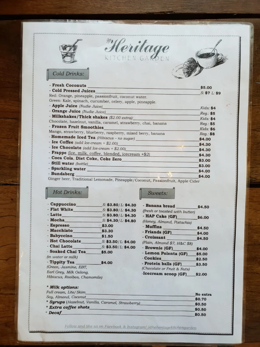 Menu, The Heritage Kitchen Garden