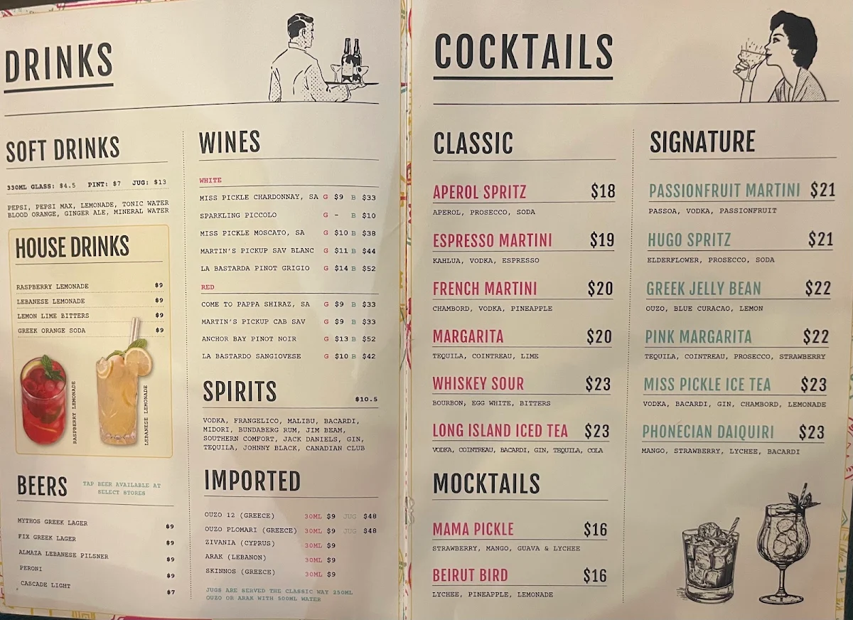 Menu, Miss Pickle 1971 Restaurant Point Cook