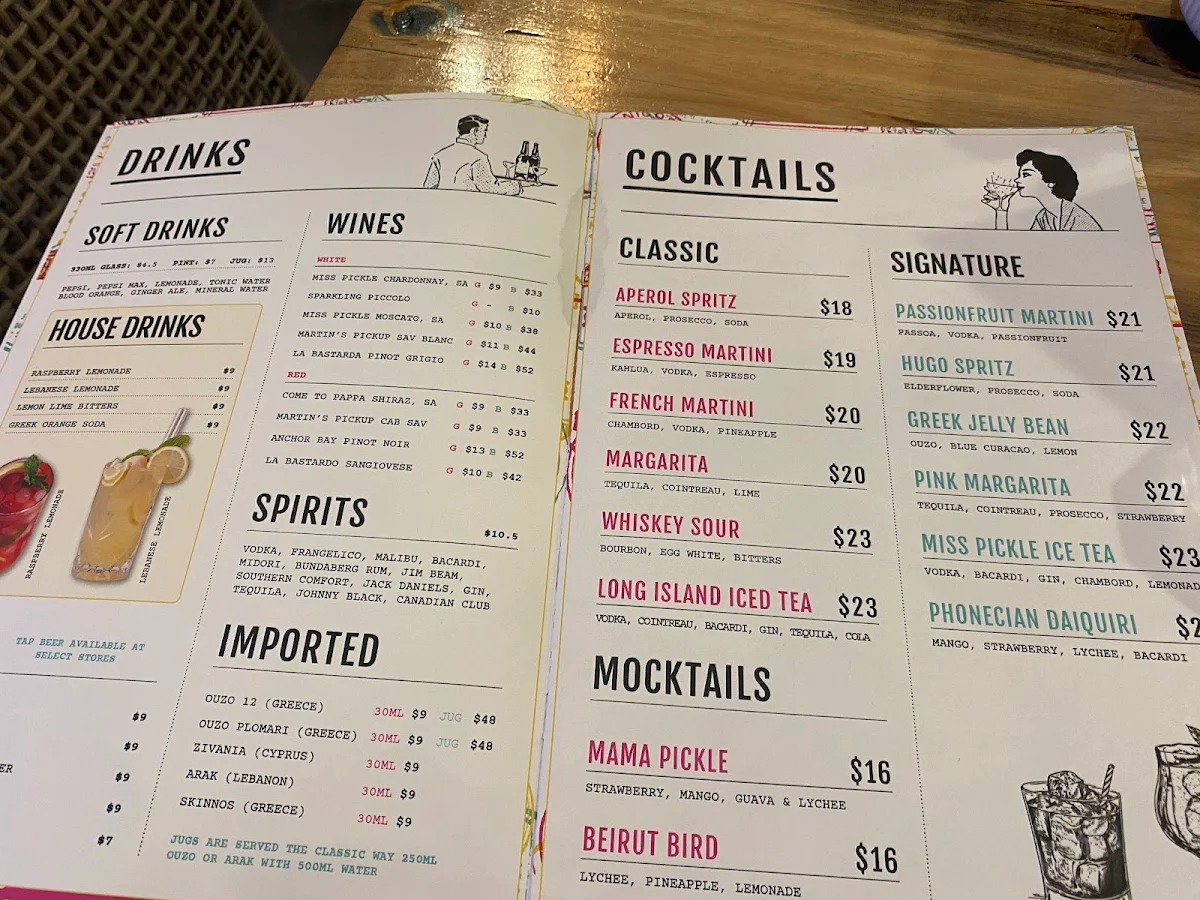 Menu, Miss Pickle 1971 Restaurant Point Cook