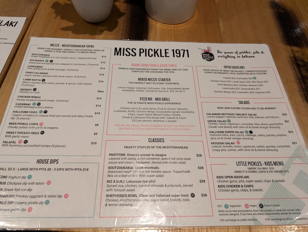 Menu, Miss Pickle 1971 Restaurant Point Cook