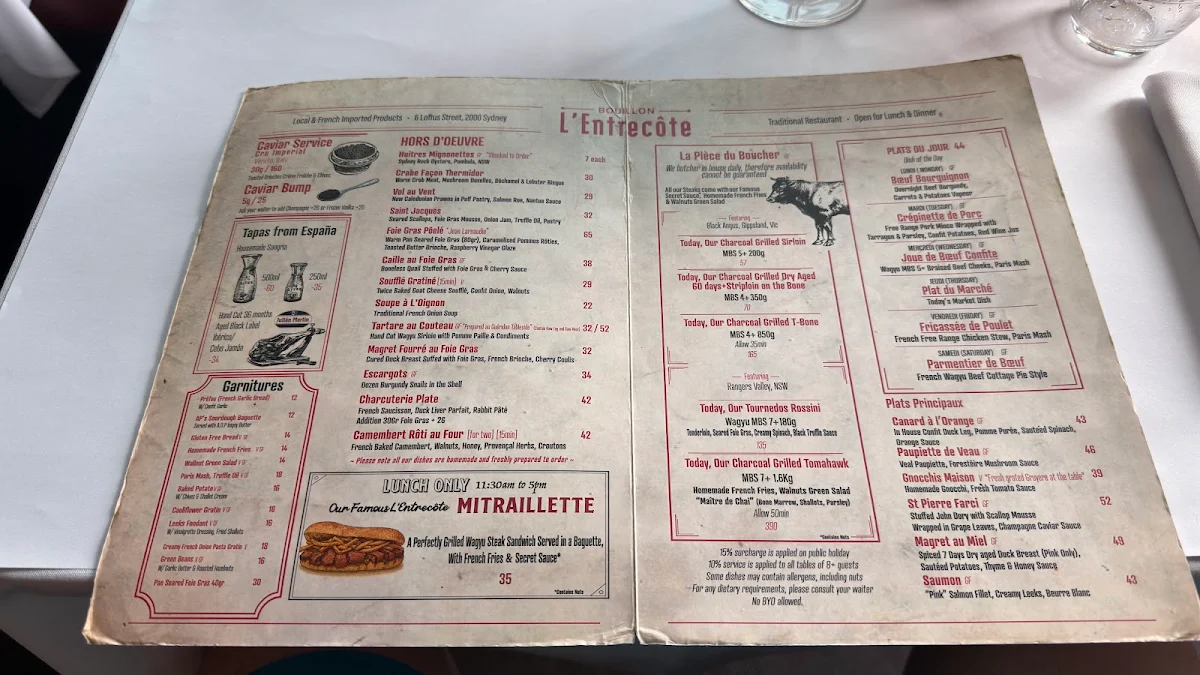 Menu, Bouillon L'Entrecôte
