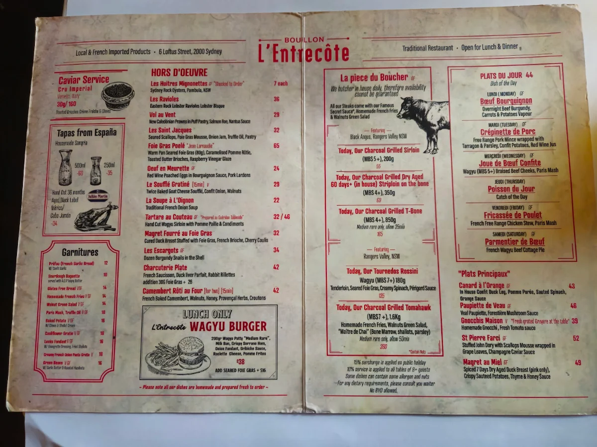 Menu, Bouillon L'Entrecôte