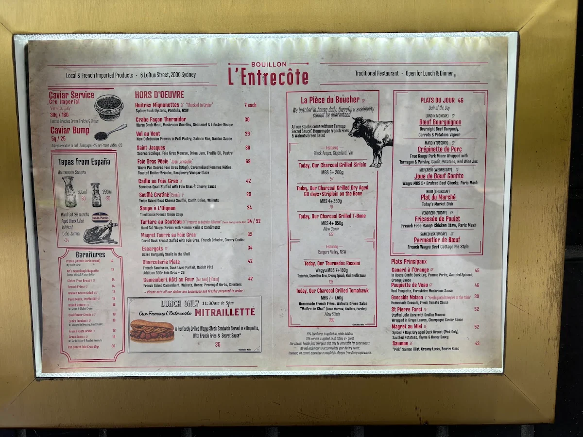 Menu, Bouillon L'Entrecôte