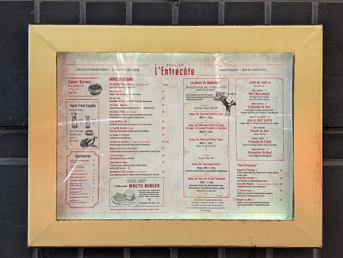 Menu, Bouillon L'Entrecôte