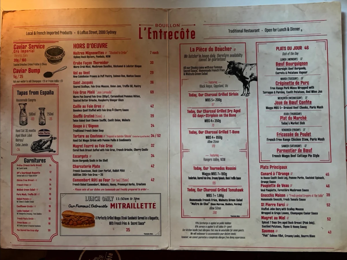 Menu, Bouillon L'Entrecôte