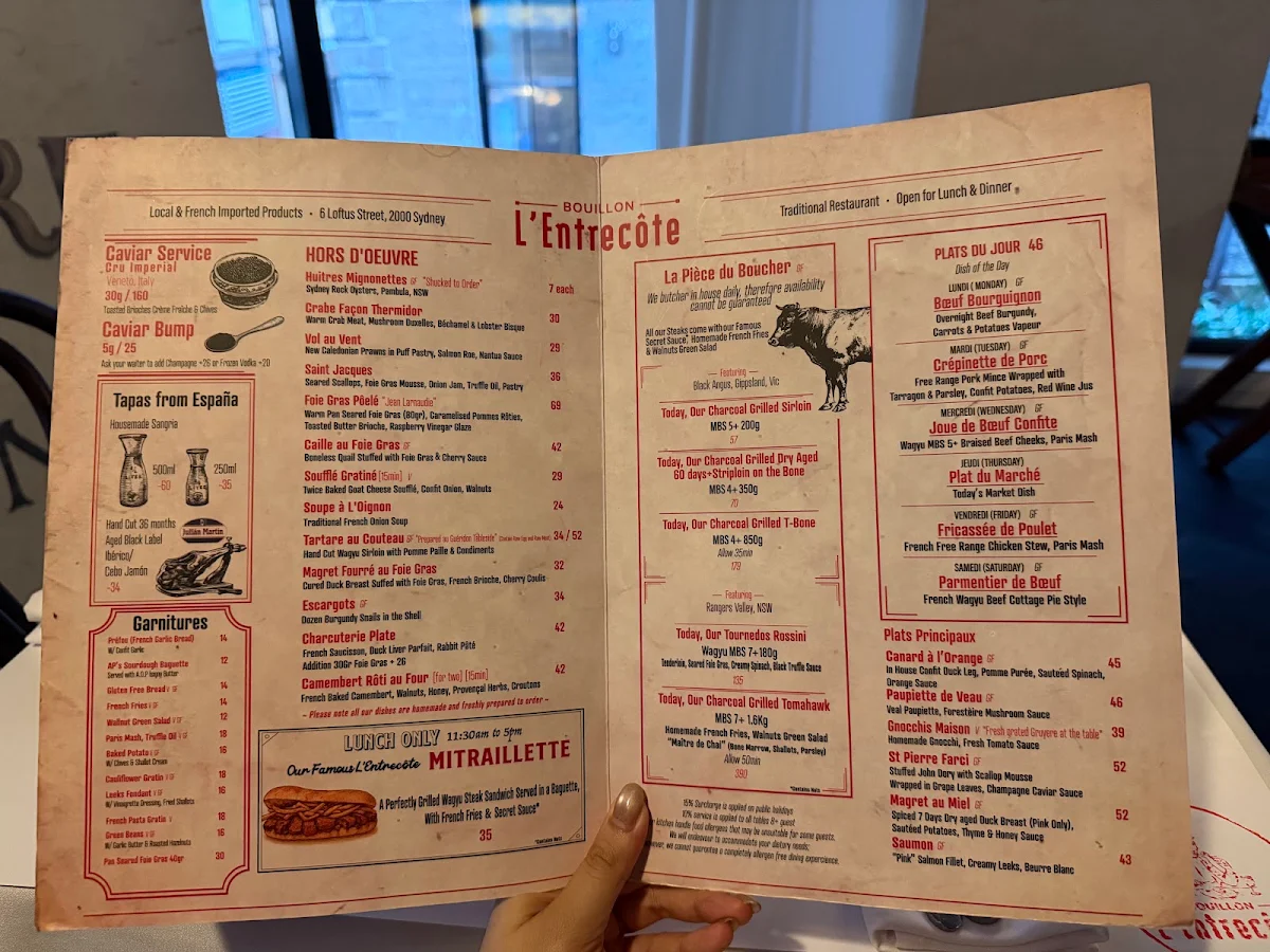 Menu, Bouillon L'Entrecôte