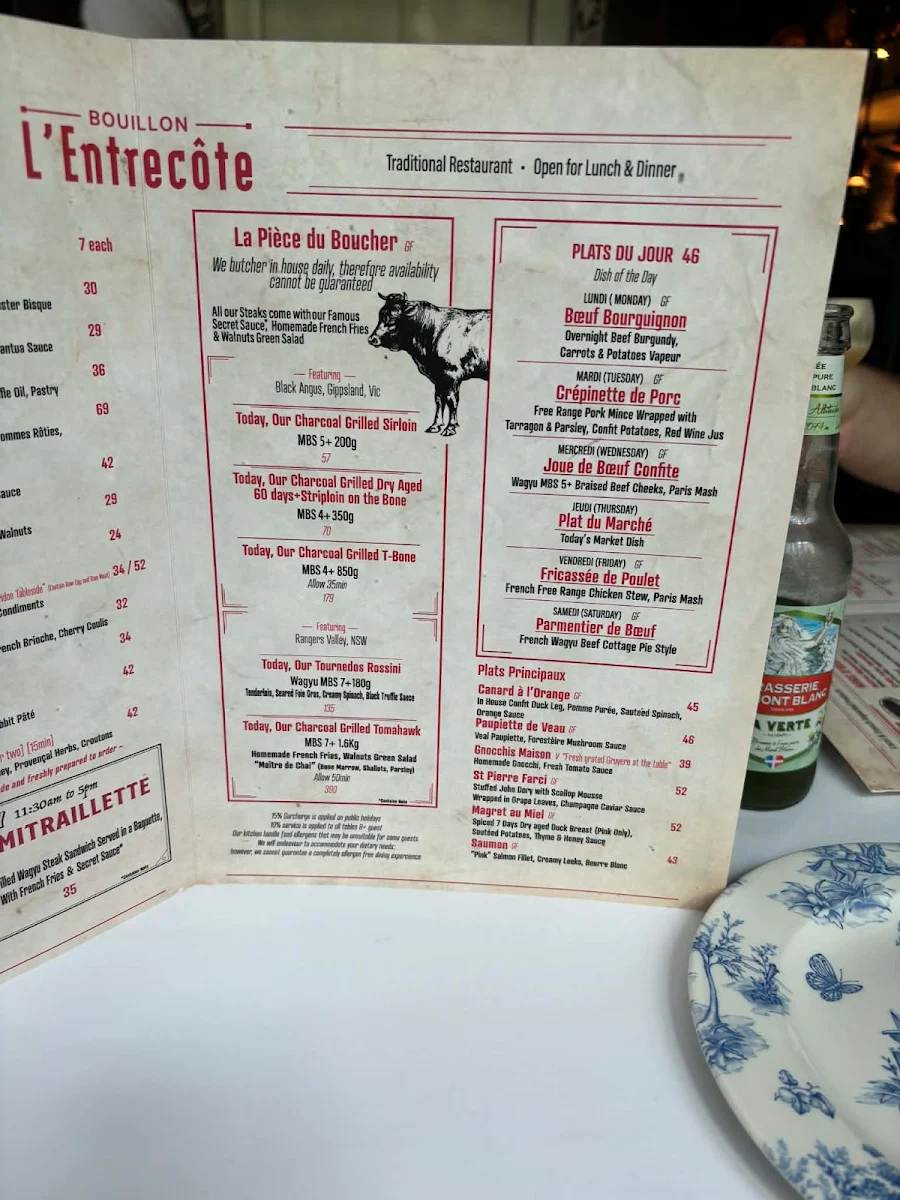 Menu, Bouillon L'Entrecôte