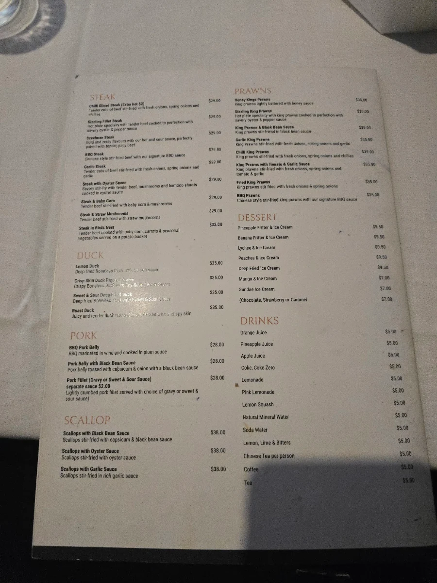 Menu, Peking City
