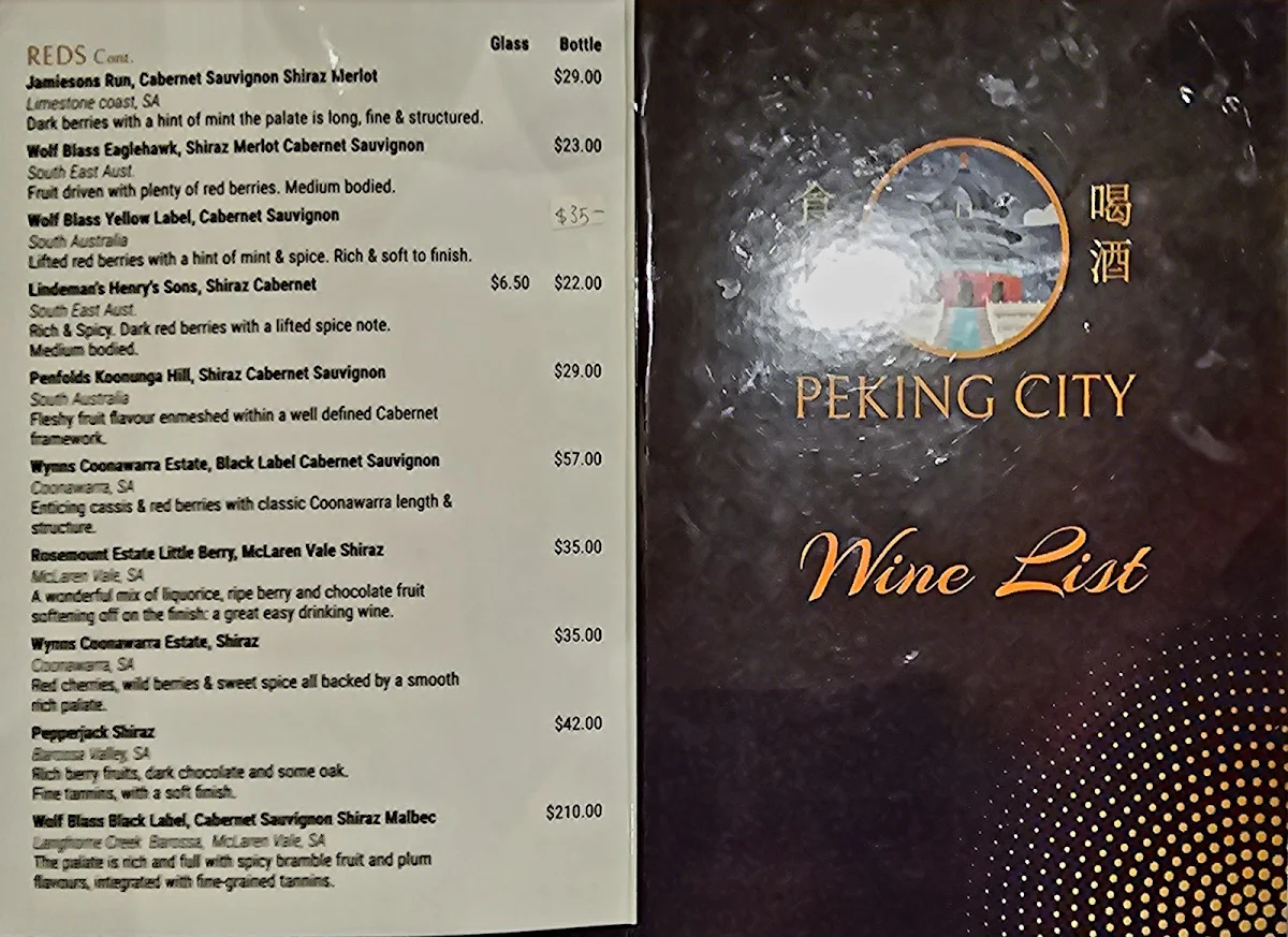 Menu, Peking City