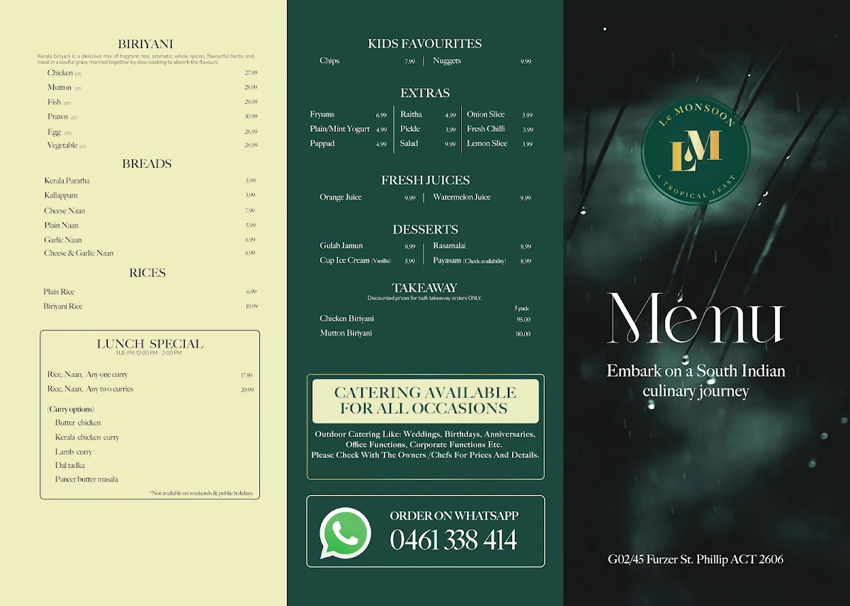 Menu, Le Monsoon