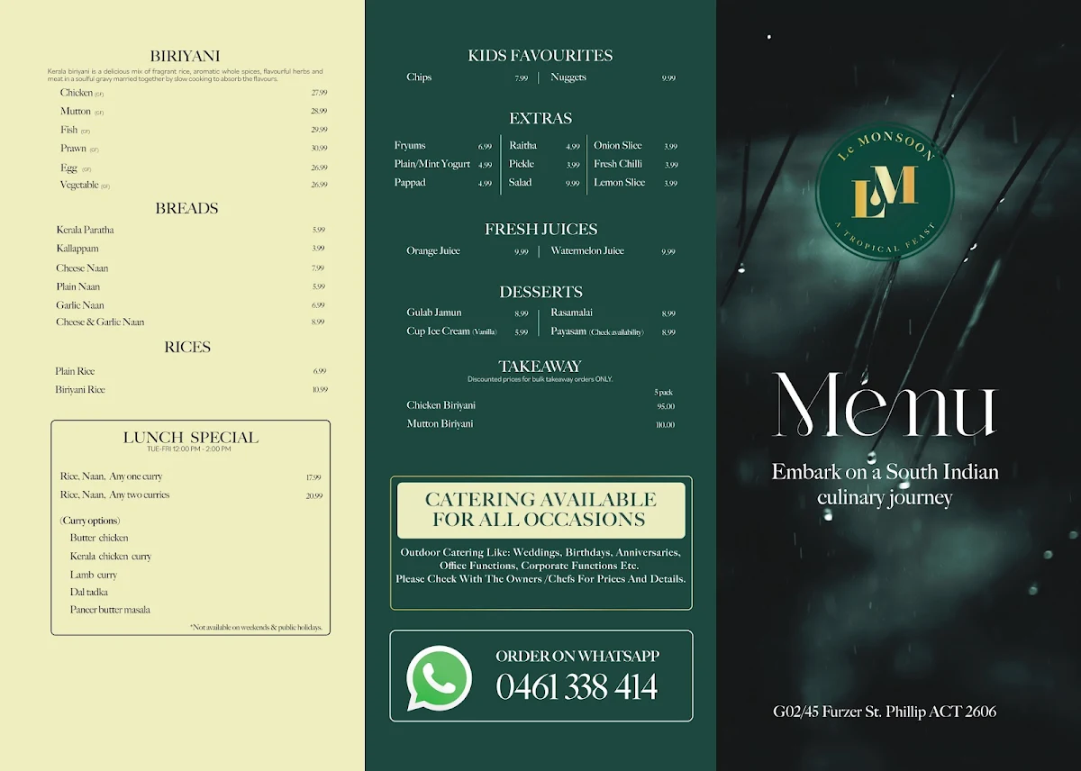 Menu, Le Monsoon