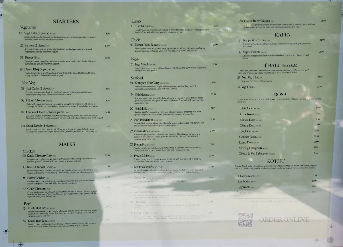 Menu, Le Monsoon