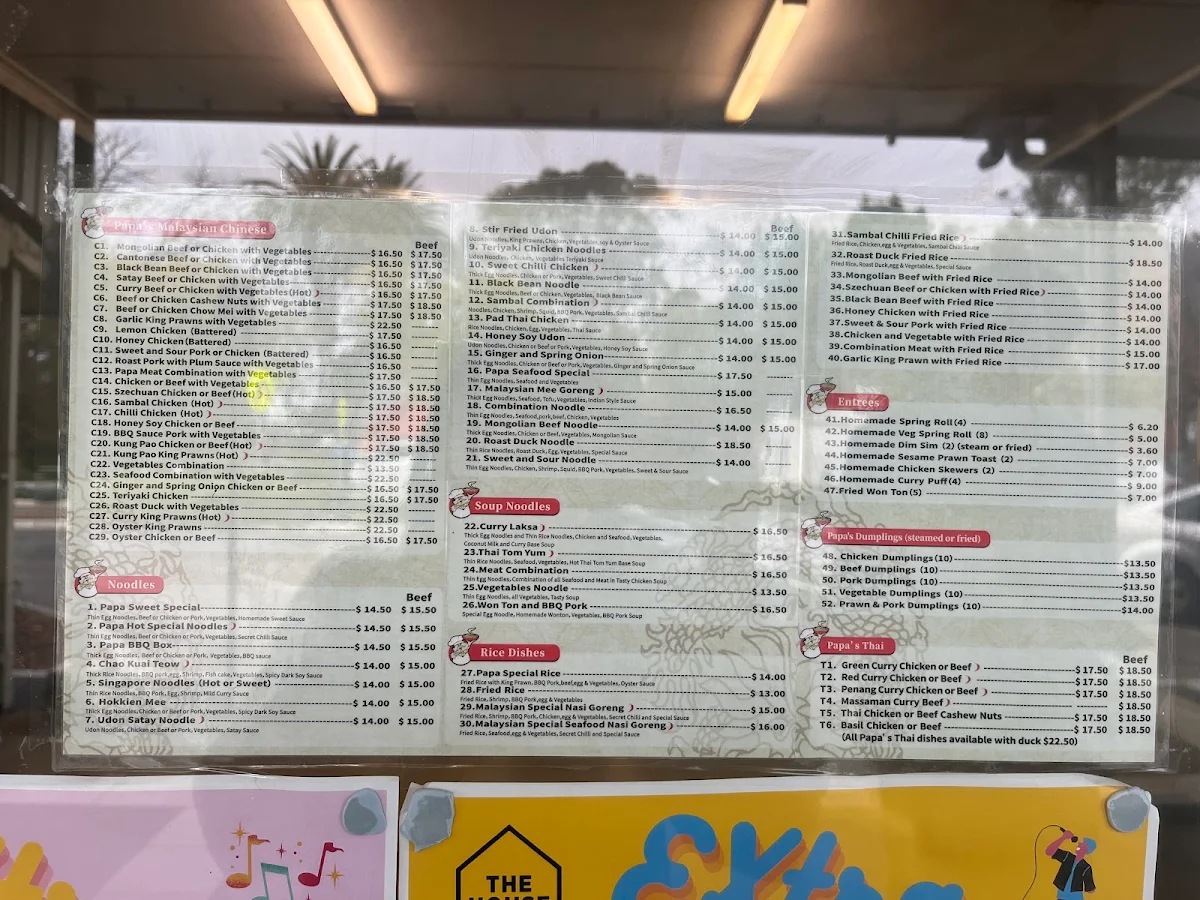 Menu, Papa's Rich Noodle
