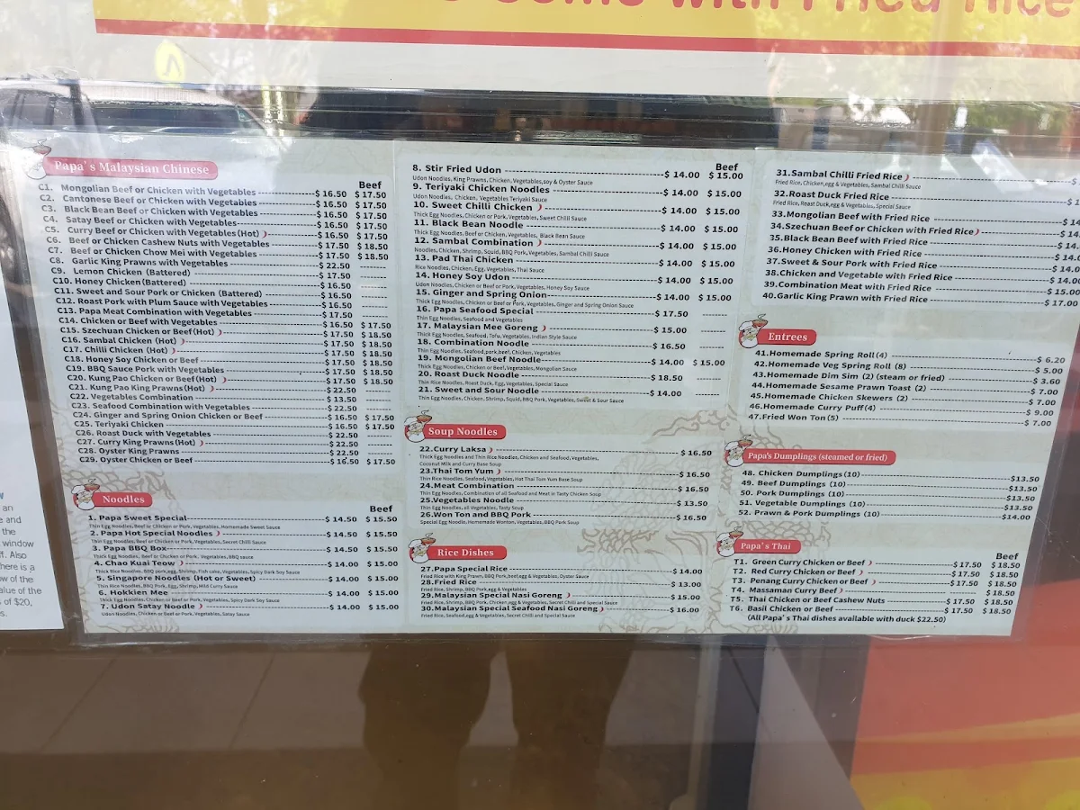 Menu, Papa's Rich Noodle