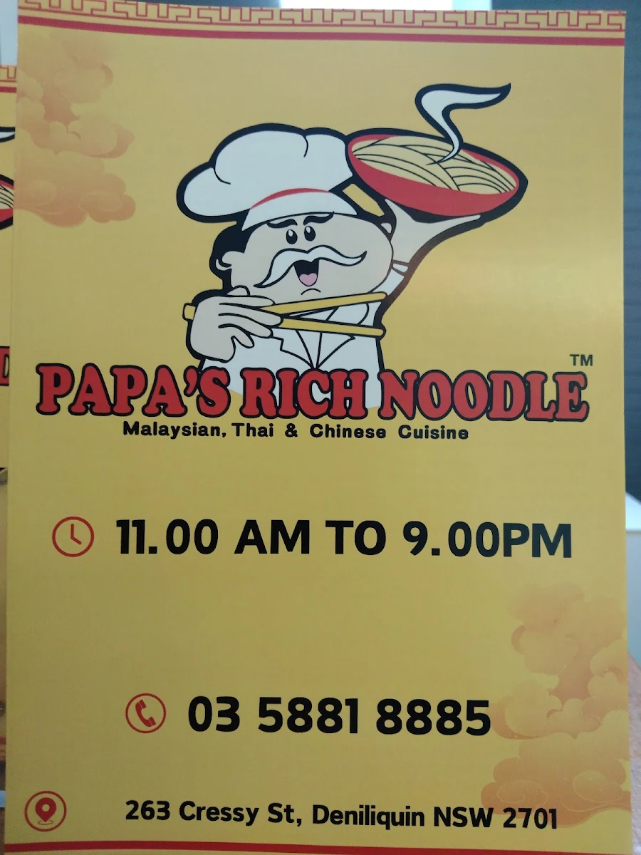 Menu, Papa's Rich Noodle
