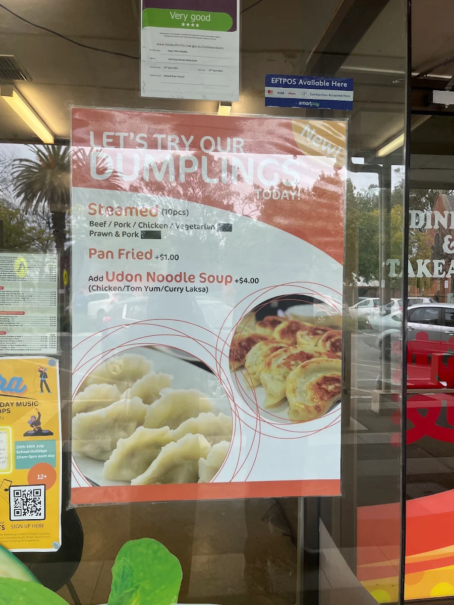 Menu, Papa's Rich Noodle