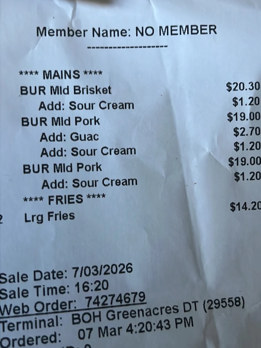 Menu, Guzman y Gomez - Greenacres
