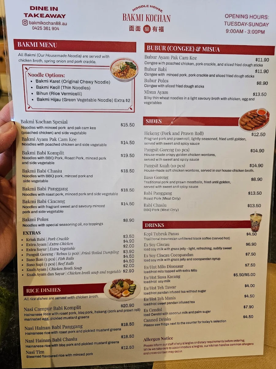 Menu, Bakmi Kochan 88
