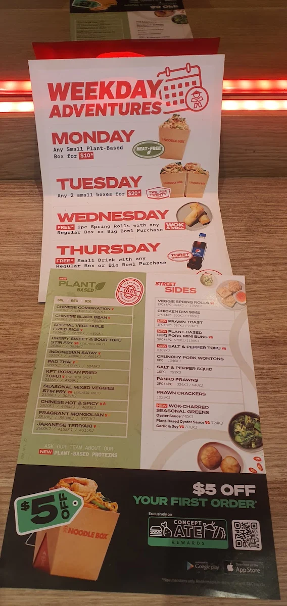 Menu, Noodle Box Caroline Springs
