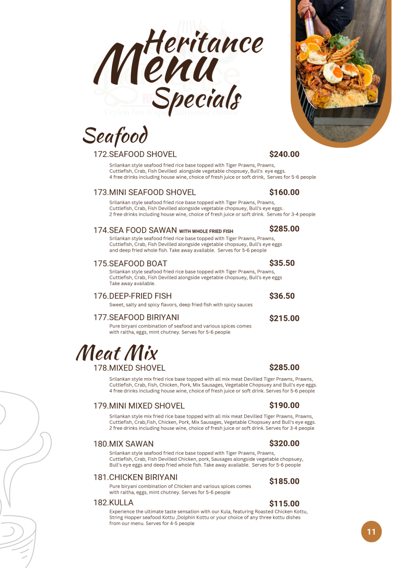 Menu, Heritance Restaurant and Bar